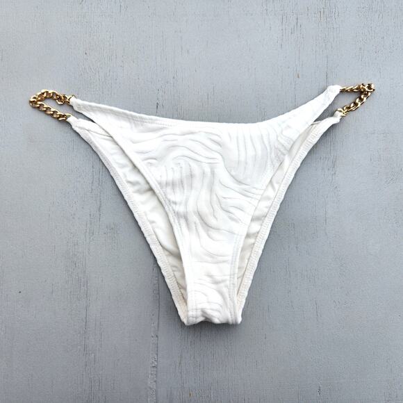 L*Space Women Ivory Textured Wild Side Chain Bitsy Swim Bikini Bottom Size S - Picture 3 of 5
